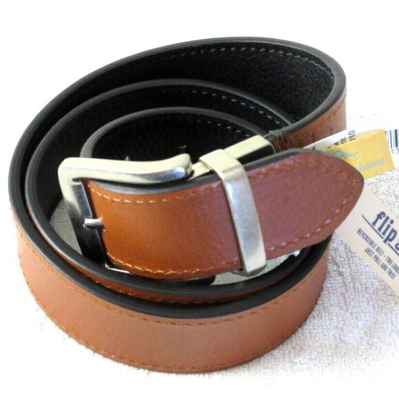 Tommy Bahama Men's Flipside Reversible Leather Belt Black Tan Marlin Buckle NWT - Picture 2 of 8